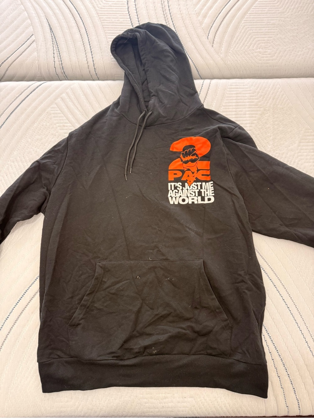 Men's Black Pullover Hoodie with Orange Graphic